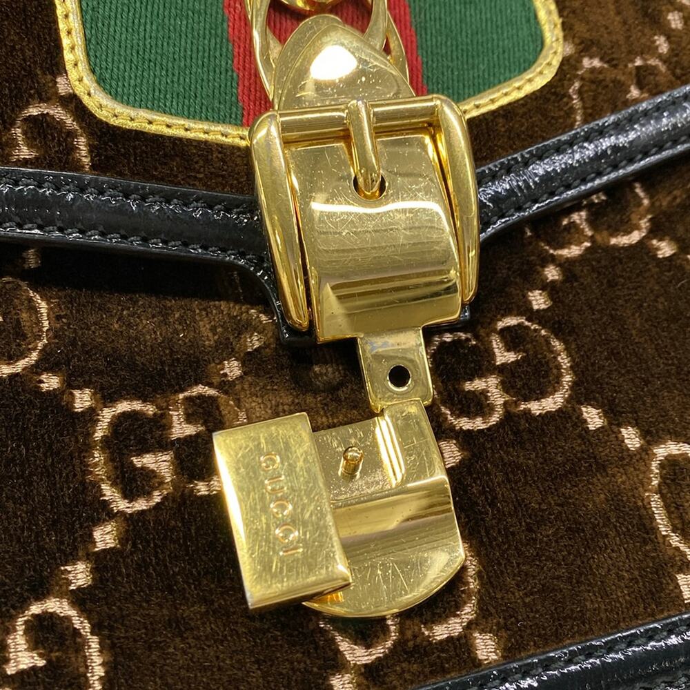Gucci Sylvie Small Shoulder Bag 524405 Dark Brown Black Multi Velour Patent - Picture 11 of 15